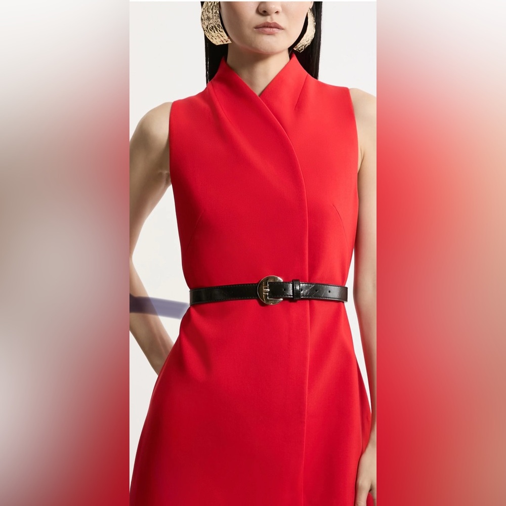 NWT Karen Millen Wrap Neck Tailored Mini Dress, Size 8P - Picture 2 of 8